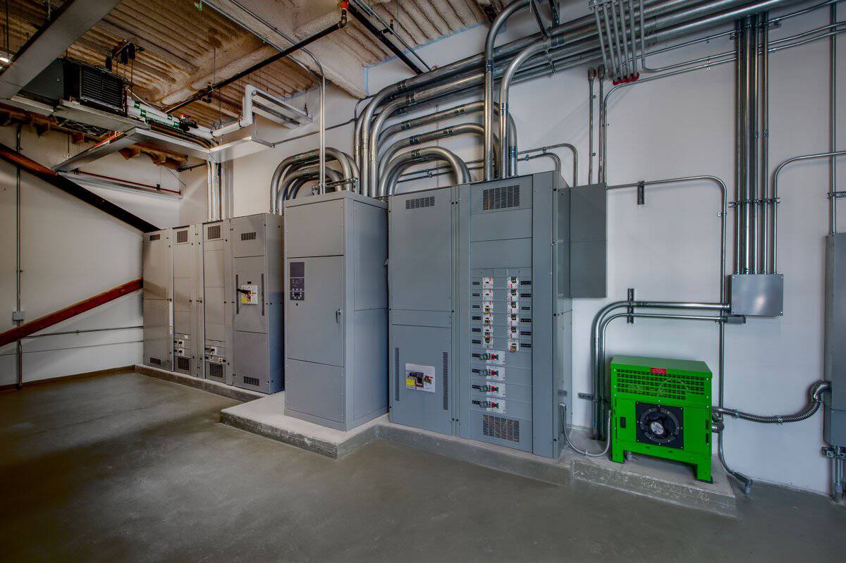 Industrial electrical control panels installed for facility power distribution and automation systems.